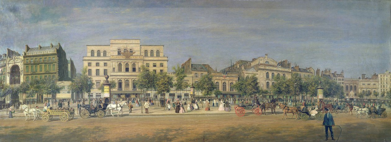 Panorama Le Boulevard du Temple i kilku teatrów, ok. 1860 r. autorstwa Adolphe Martial Potemont