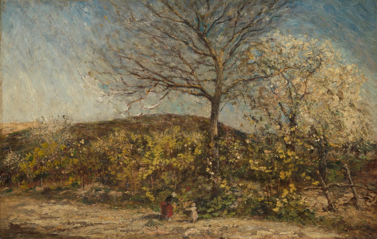 Krajobraz z kwitnącym sadem autorstwa Adolphe Joseph Thomas Monticelli
