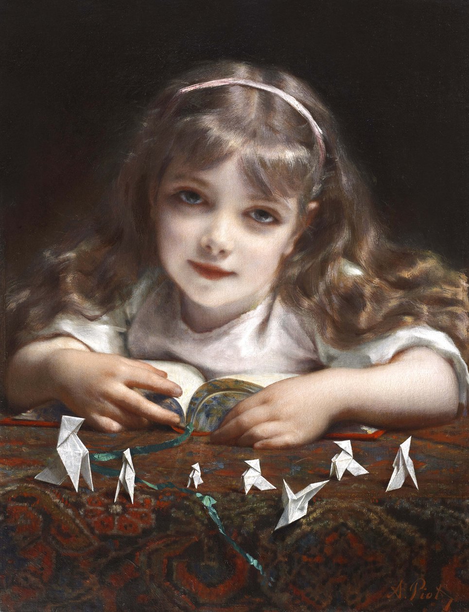 Dziewczyna origami z ptakami autorstwa Etienne Adolphe Piot