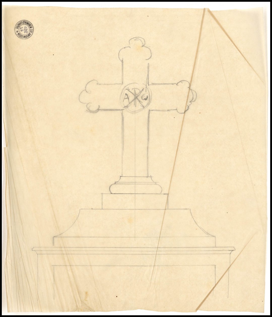 Szkic grobowca rodziny Karakehia na cmentarzu Père Lachaise w Paryżu autorstwa Adolphe Victor Geoffroy Dechaume