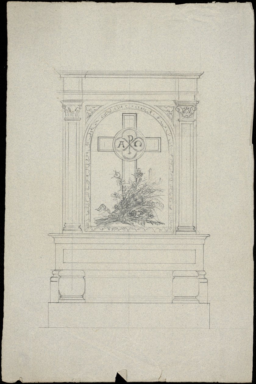 Szkic grobowca rodziny Karakehia na cmentarzu Père Lachaise w Paryżu autorstwa Adolphe Victor Geoffroy Dechaume