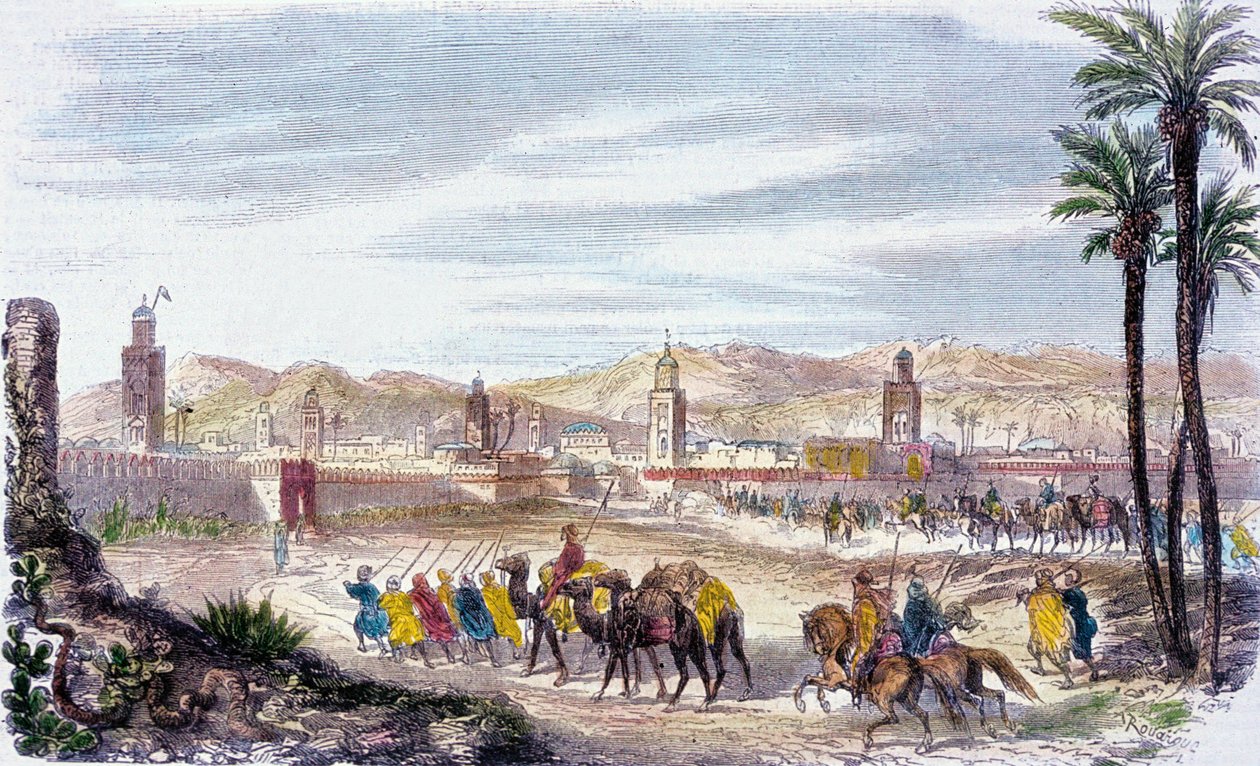 Marrakesz, Maroko (kolorowy grawer) autorstwa Adolphe (after) Rouargue