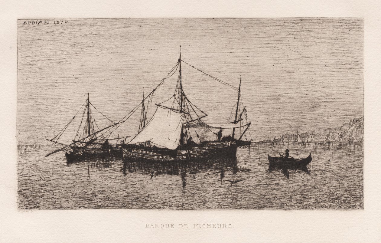 Łódź rybackaPrzybrzeżna łódź żeglugowa Włoskie wybrzeże..., 1874. autorstwa Adolphe Appian