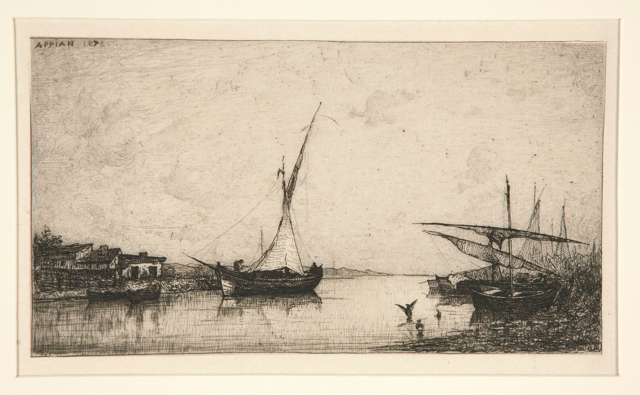 a. Dwa mosty Łódź rybacka autorstwa Adolphe Appian