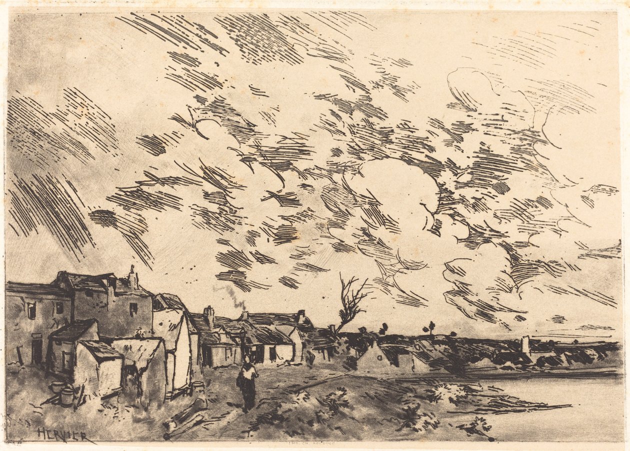 Wioska na brzegu rzeki autorstwa Adolphe Hervier