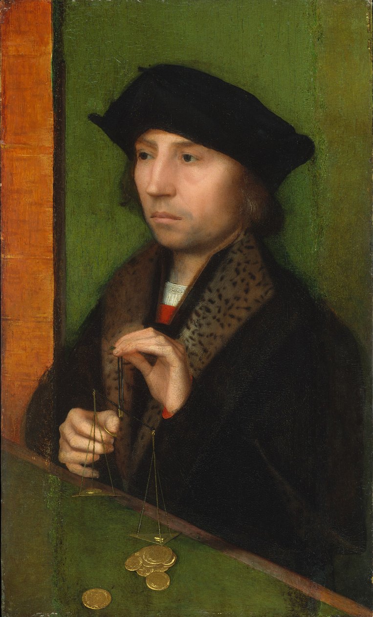 Mężczyzna ważący złoto, ok.1515-20 autorstwa Adriaen Isenbrandt or Isenbrant