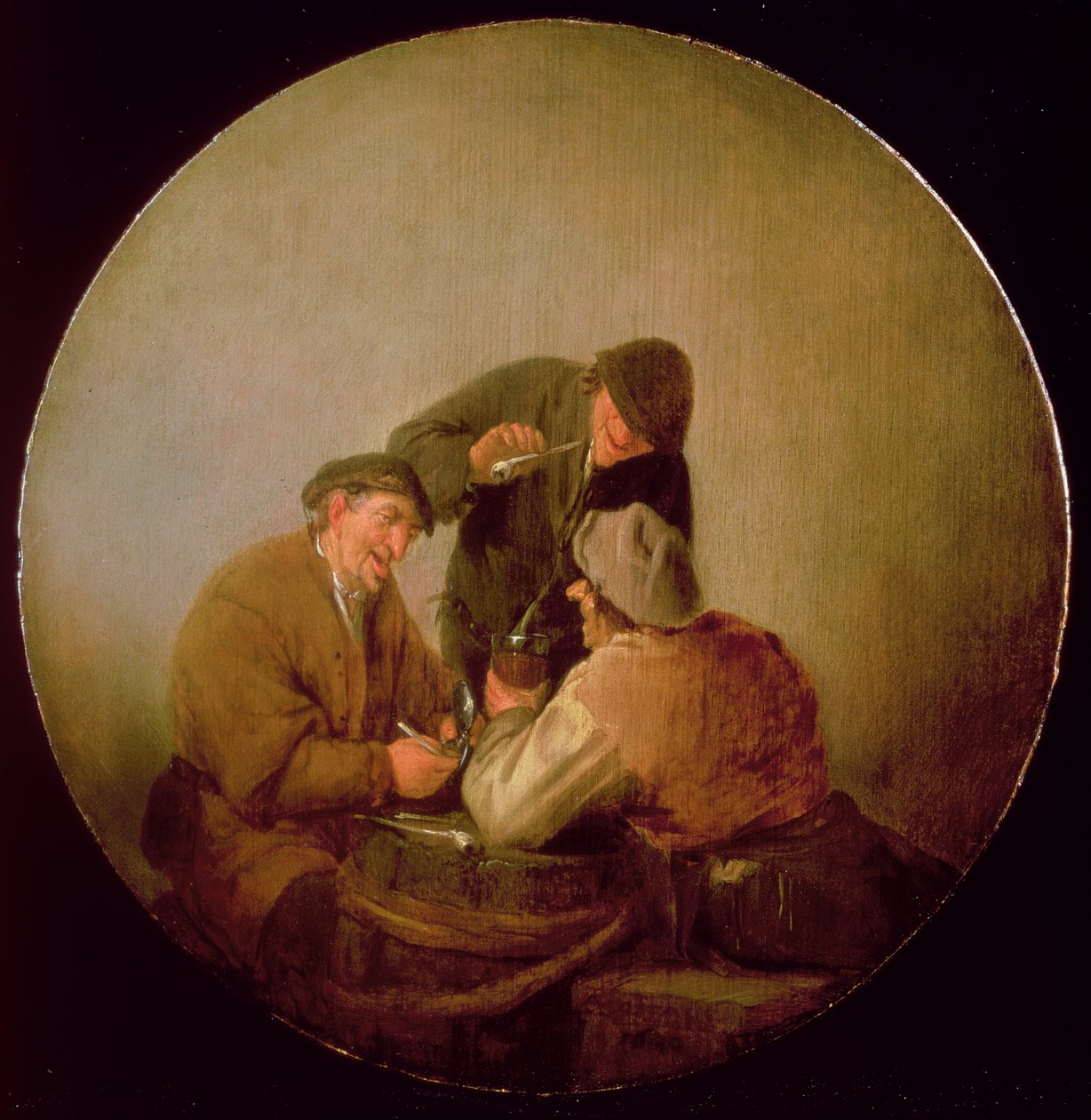 Trzej chłopi pijący i palący we wnętrzu autorstwa Adriaen Jansz. van Ostade