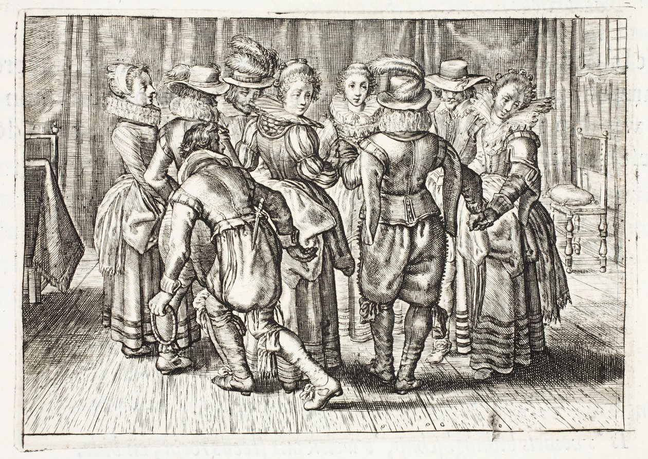 Taniec, ilustracja z „Emblemata of Zinne-werk” Johannesa de Brune (1589-1658), Jan Jacobs Schipper, Amsterdam, 1661 autorstwa Adriaen Pietersz van de Venne
