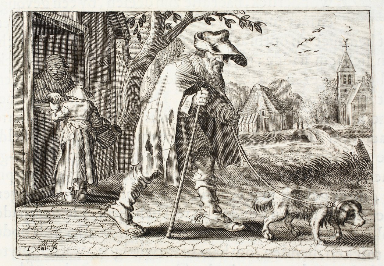 Niewidomy, ilustracja z "Emblemata of Zinne-werk" Johannesa de Brune (1589-1658), Jan Jacobs Schipper, Amsterdam, 1661. autorstwa Adriaen Pietersz van de Venne