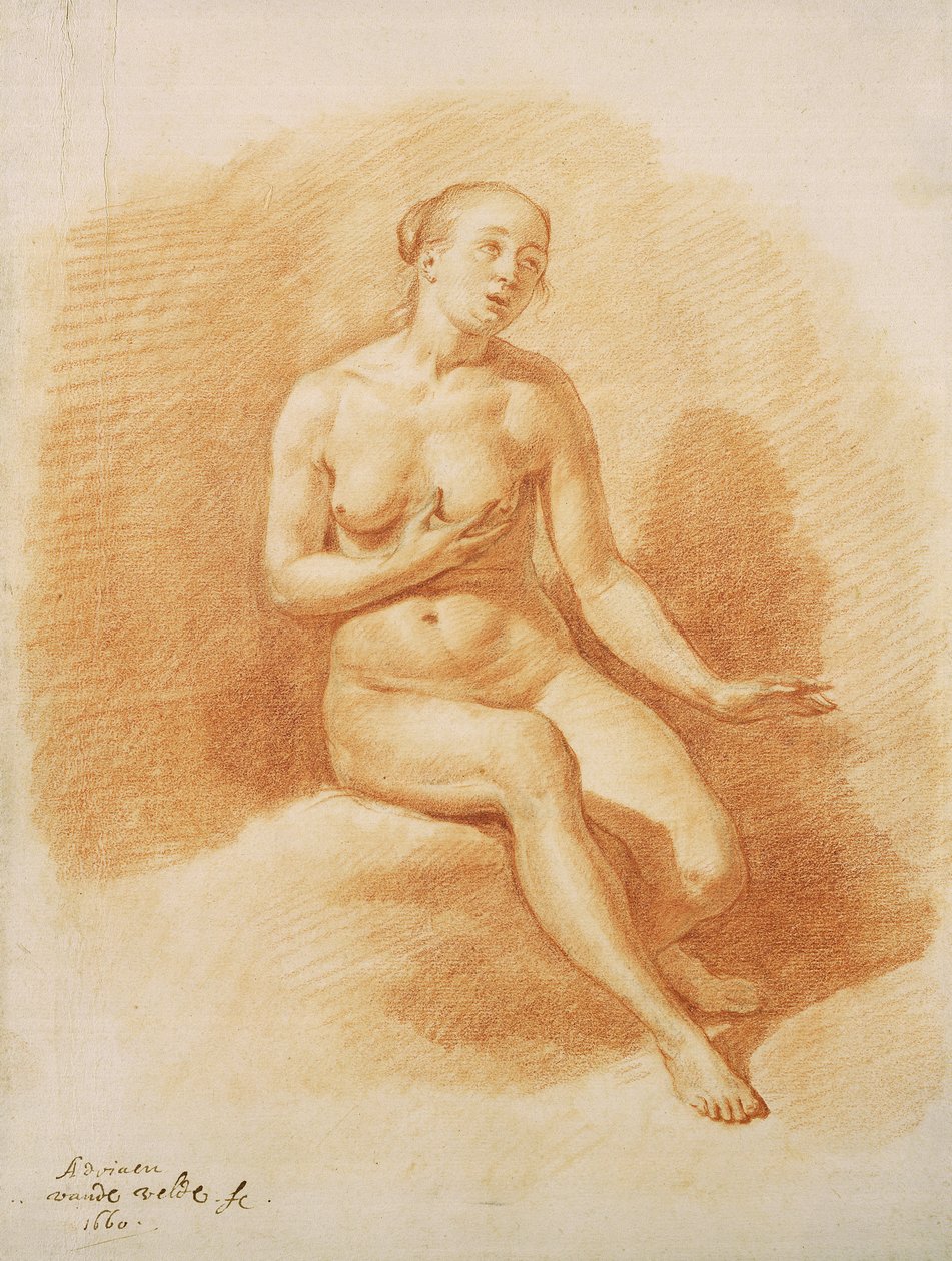 Akt kobiecy, 1660 (czerwona kreda na papierze) autorstwa Adriaen van de Velde