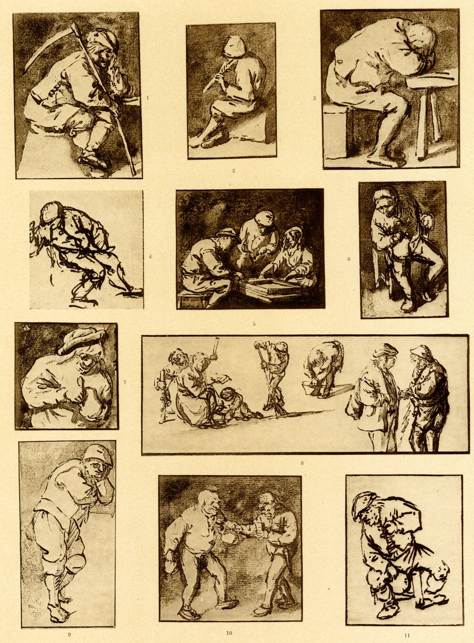 Szkice piórem scen z tawerny autorstwa Adriaen Jansz. van Ostade