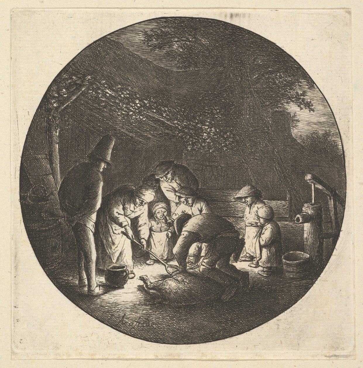 Rzeźnik wieprzowiny, 1610-85. autorstwa Adriaen Jansz. van Ostade