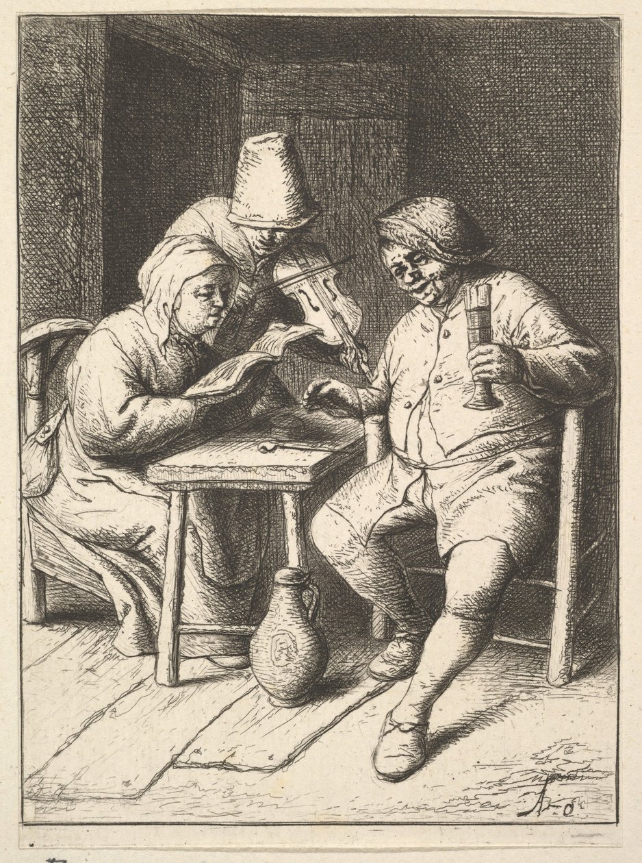 Śpiewająca para i skrzypce, 1610-85. autorstwa Adriaen Jansz. van Ostade