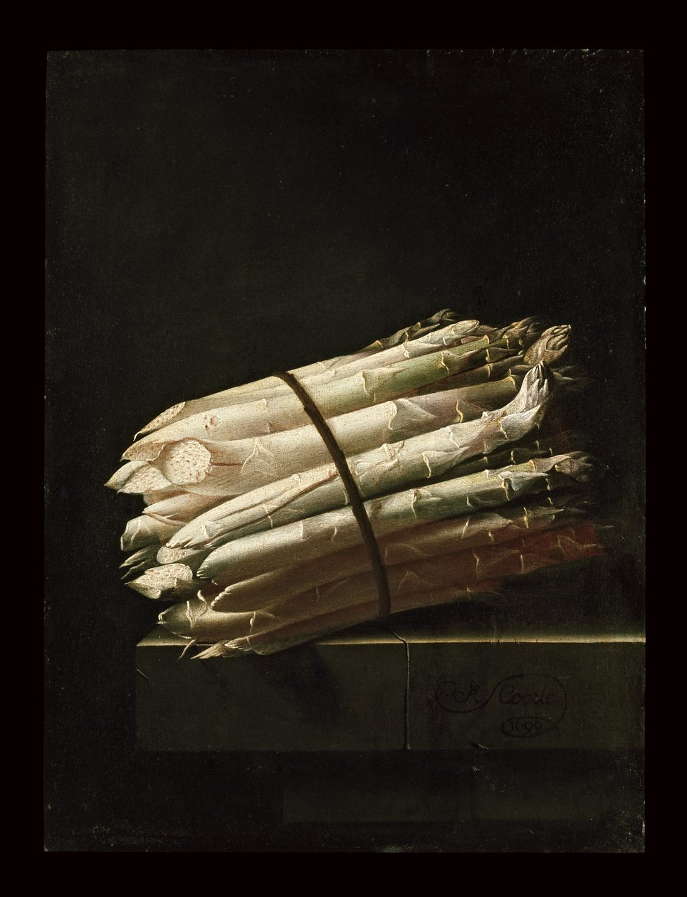 Martwa natura ze szparagów, 1699 (olej na papierze ułożony na desce) autorstwa Adrian Coorte
