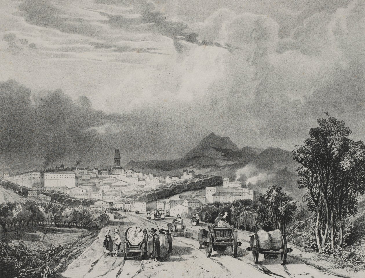 Widok ogólny Riom, Owernia, 1829. autorstwa Adrien Dauzats