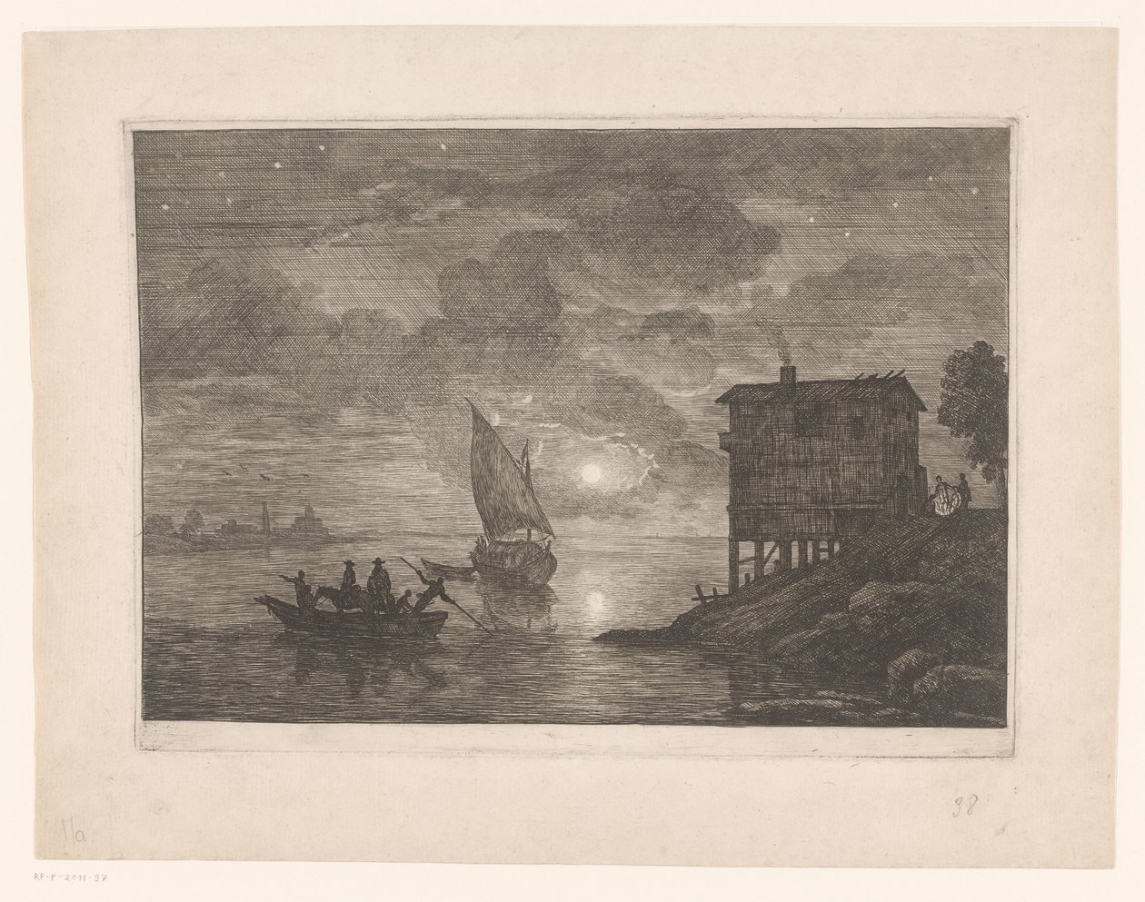 Prom nocą le baco autorstwa Adrien Manglard (attributed to)