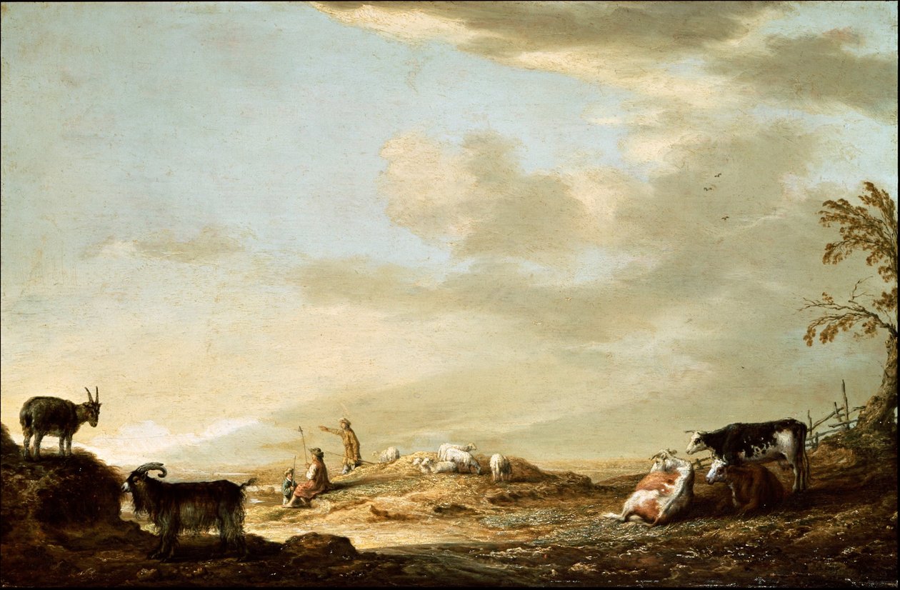 Krajobraz z bydłem i postaciami autorstwa Aelbert Cuyp