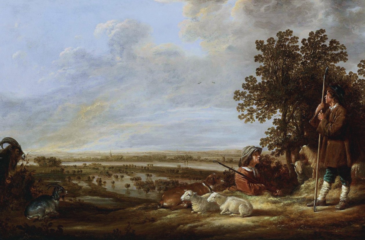 Krajobraz z dwoma pasterzami i ich zwierzętami autorstwa Aelbert Cuyp