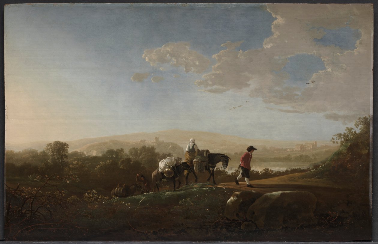Podróżujący w pagórkowatej wsi, ok. 1 km 1650. autorstwa Aelbert Cuyp