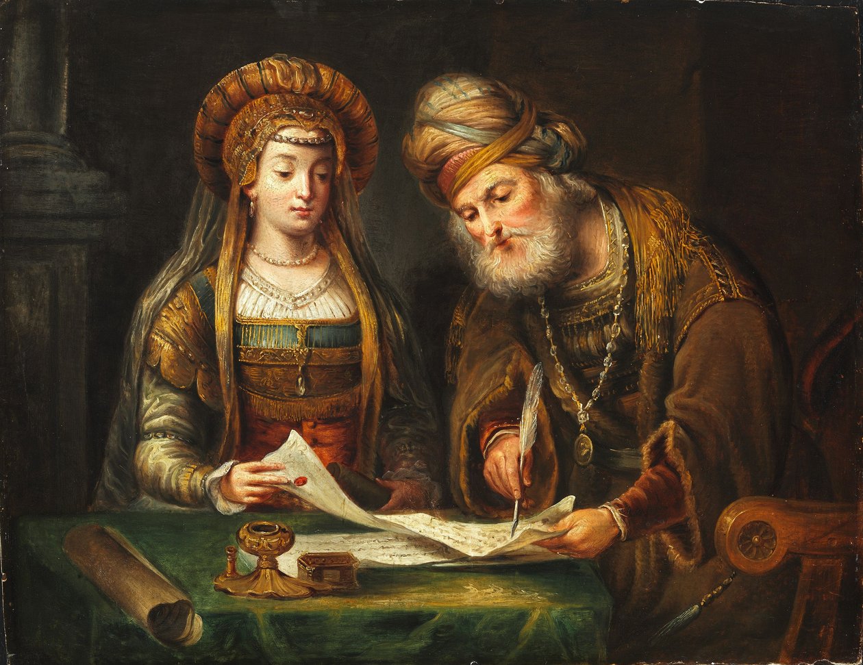 Estera i Mardocheusz autorstwa After Arent de Gelder