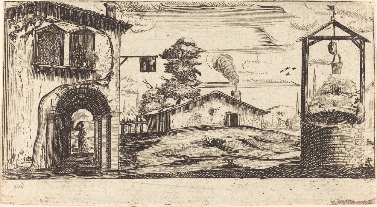Krajobraz ze studnią autorstwa After Jacques Callot