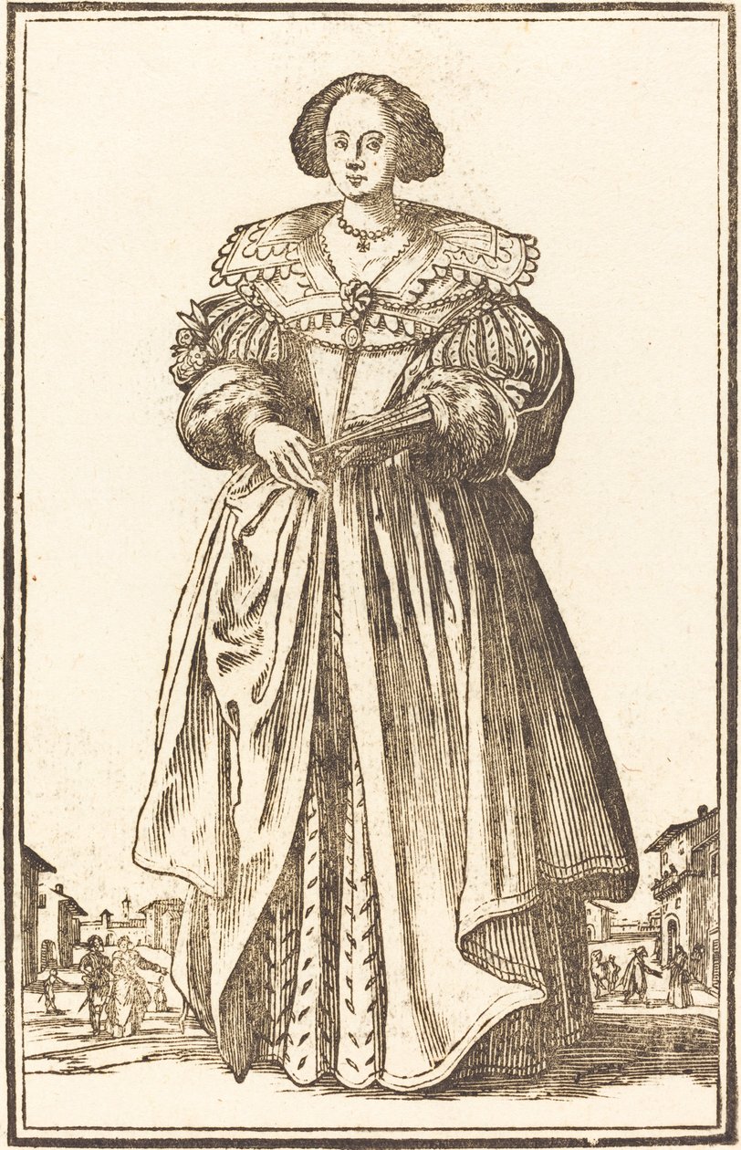 Szlachetna kobieta z wachlarzem autorstwa After Jacques Callot
