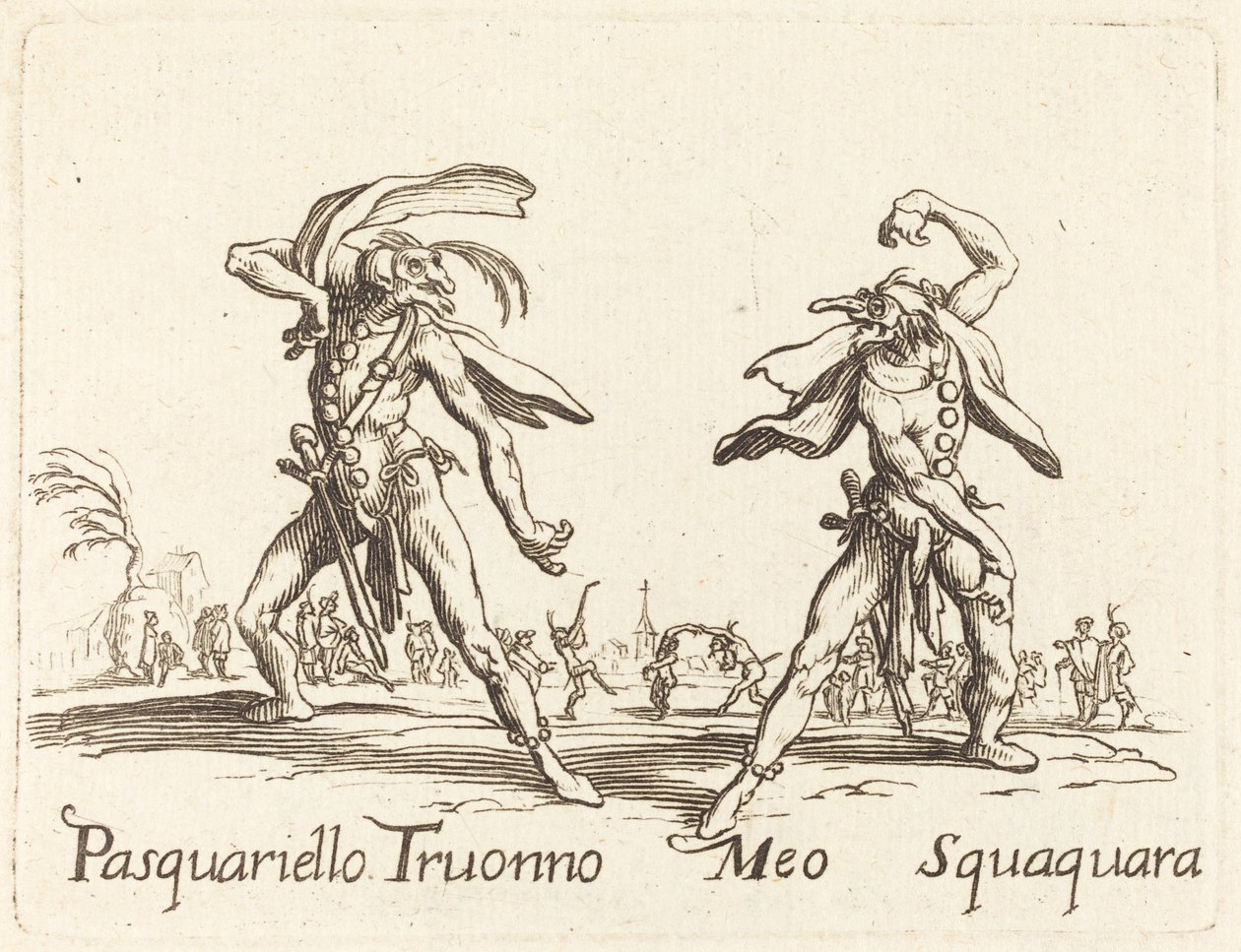 Pasquariello Truonno i Meo Squaquara autorstwa After Jacques Callot