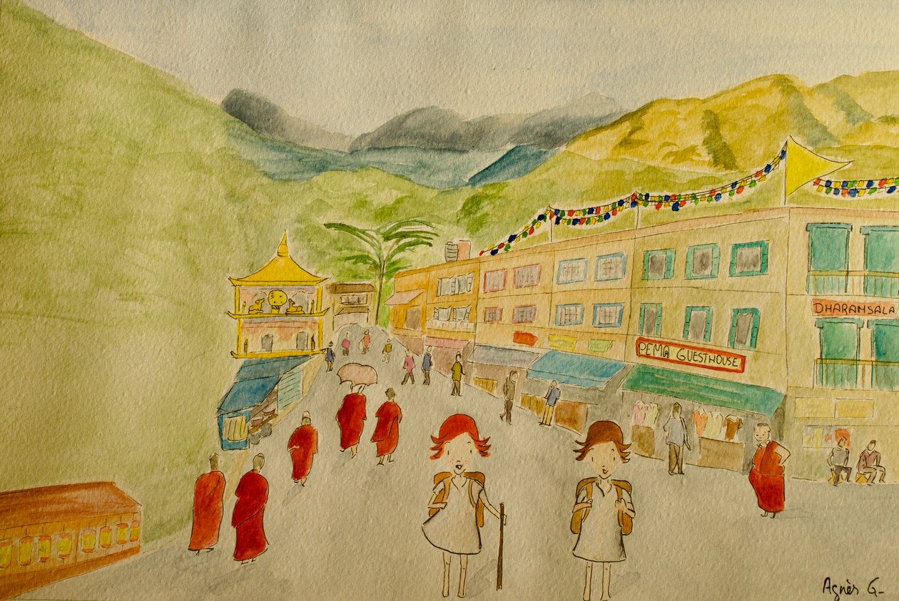 Podróż, Dharamsala, 2015, akwarela na papierze autorstwa Agnes Girardon