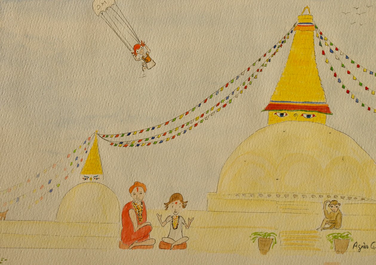 Podróż, Kathmandu, 2015, akwarela na papierze autorstwa Agnes Girardon