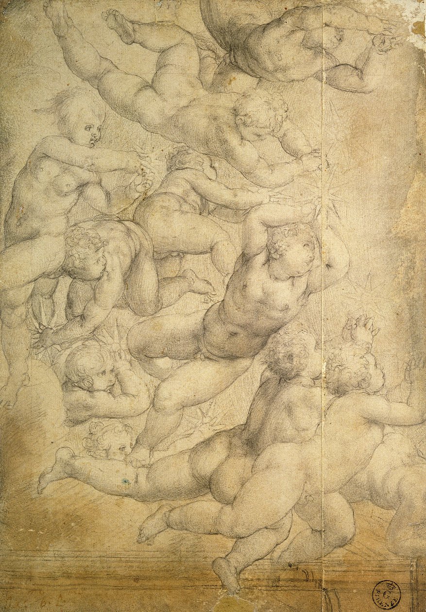 Putti (kreda na papierze) autorstwa Agnolo Bronzino