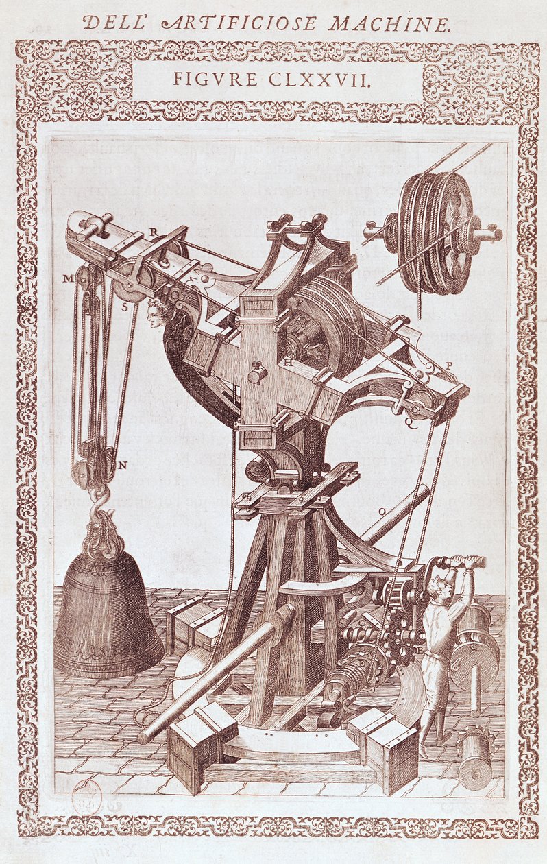 Żuraw, ilustracja z „Diverse Imaginary Machines” Agostino Ramelli, wydanej w Paryżu w 1588 r. (rycina miedziana) autorstwa Agostino Ramelli