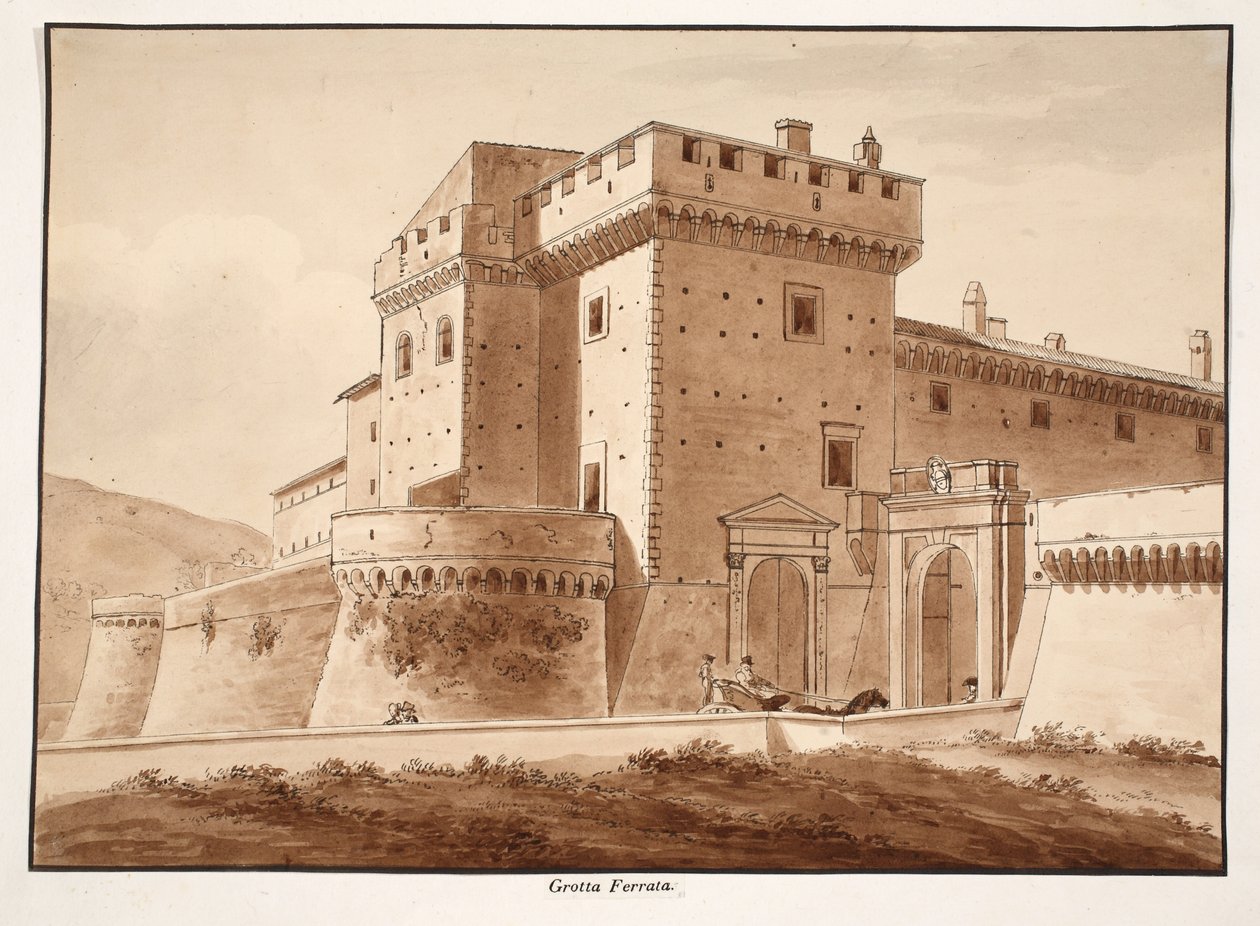Grotta Ferrata, 1833 (akwaforta z brązowym washem) autorstwa Agostino Tofanelli