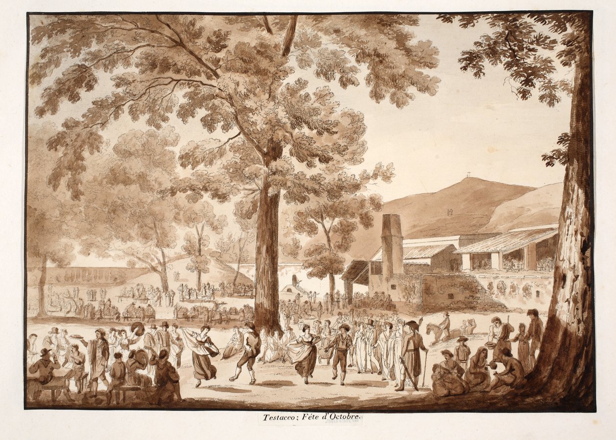 Testaccio: Święto Października, 1833 (akwaforta z brązowym washem) autorstwa Agostino Tofanelli