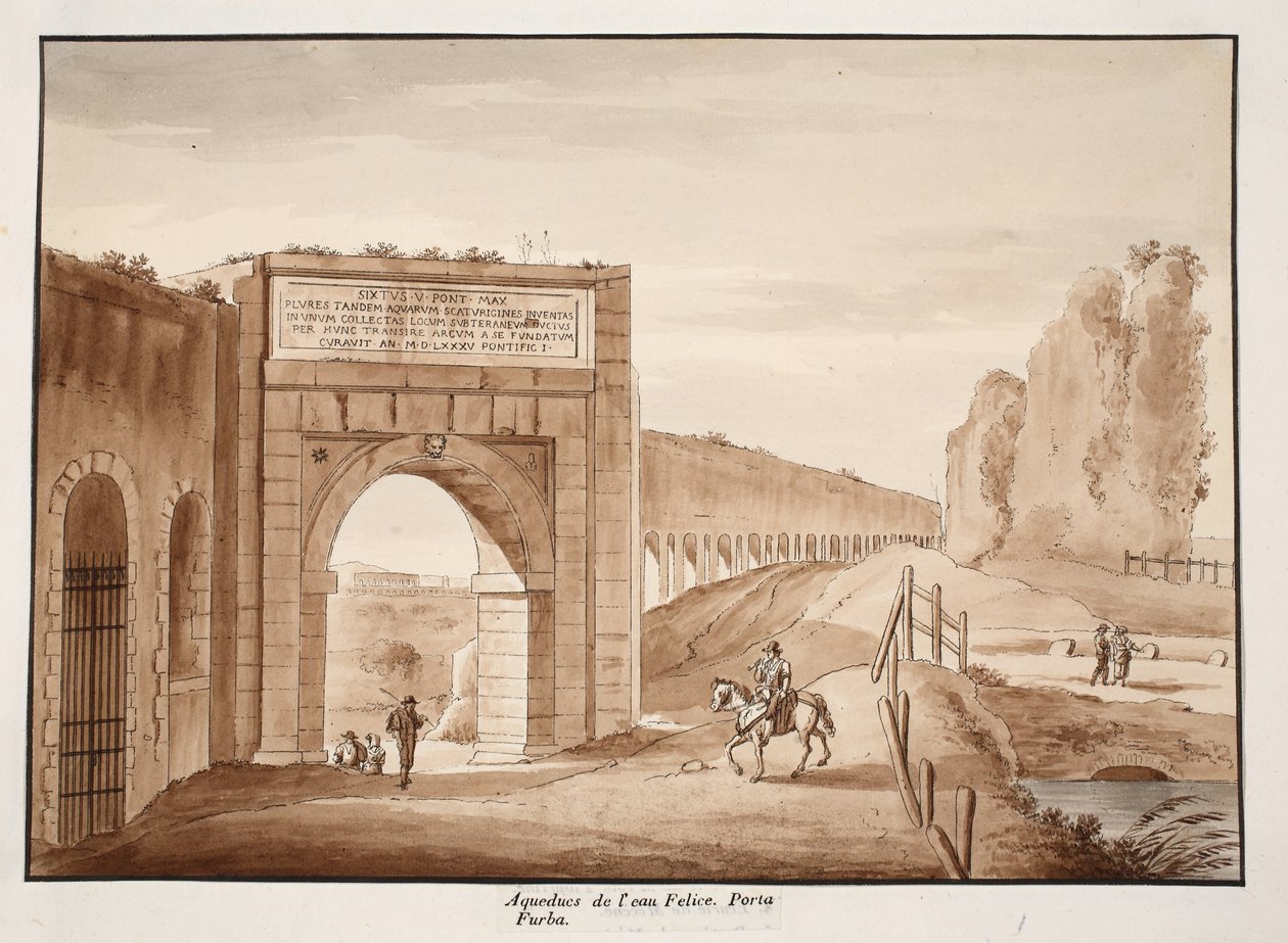 Acqua Felice i Porta Furba, 1833 (akwaforta z brązowym praniem) autorstwa Agostino Tofanelli