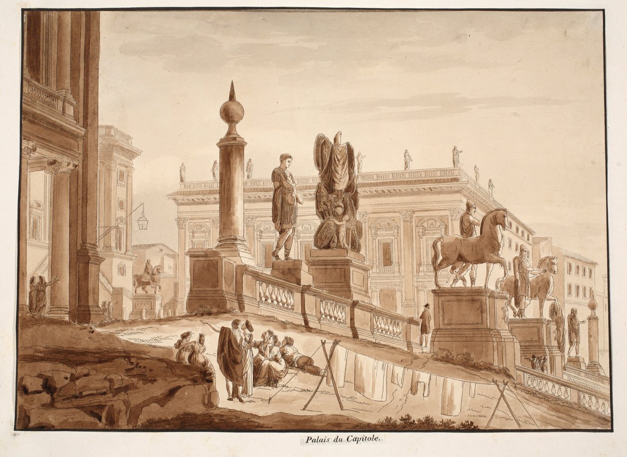 The Capitoline Palazzi, 1833 (akwaforta z brązowym washem) autorstwa Agostino Tofanelli