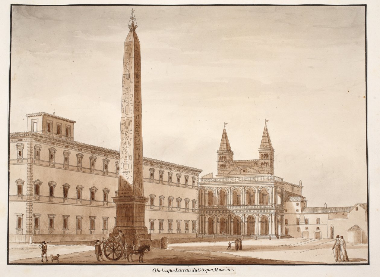 Obelisk na Lateranie, z Circus Maximus, 1833 (akwaforta z brązową lawiną) autorstwa Agostino Tofanelli