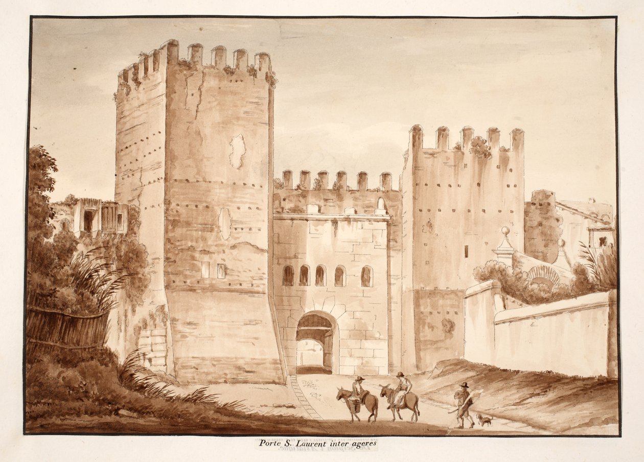 Porta San Lorenzo, inter ageres, 1833 (akwaforta z brązowym washem) autorstwa Agostino Tofanelli
