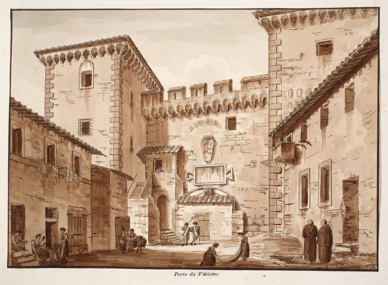 Brama Watykańska, 1833 (akwaforta z brązową lawiną) autorstwa Agostino Tofanelli