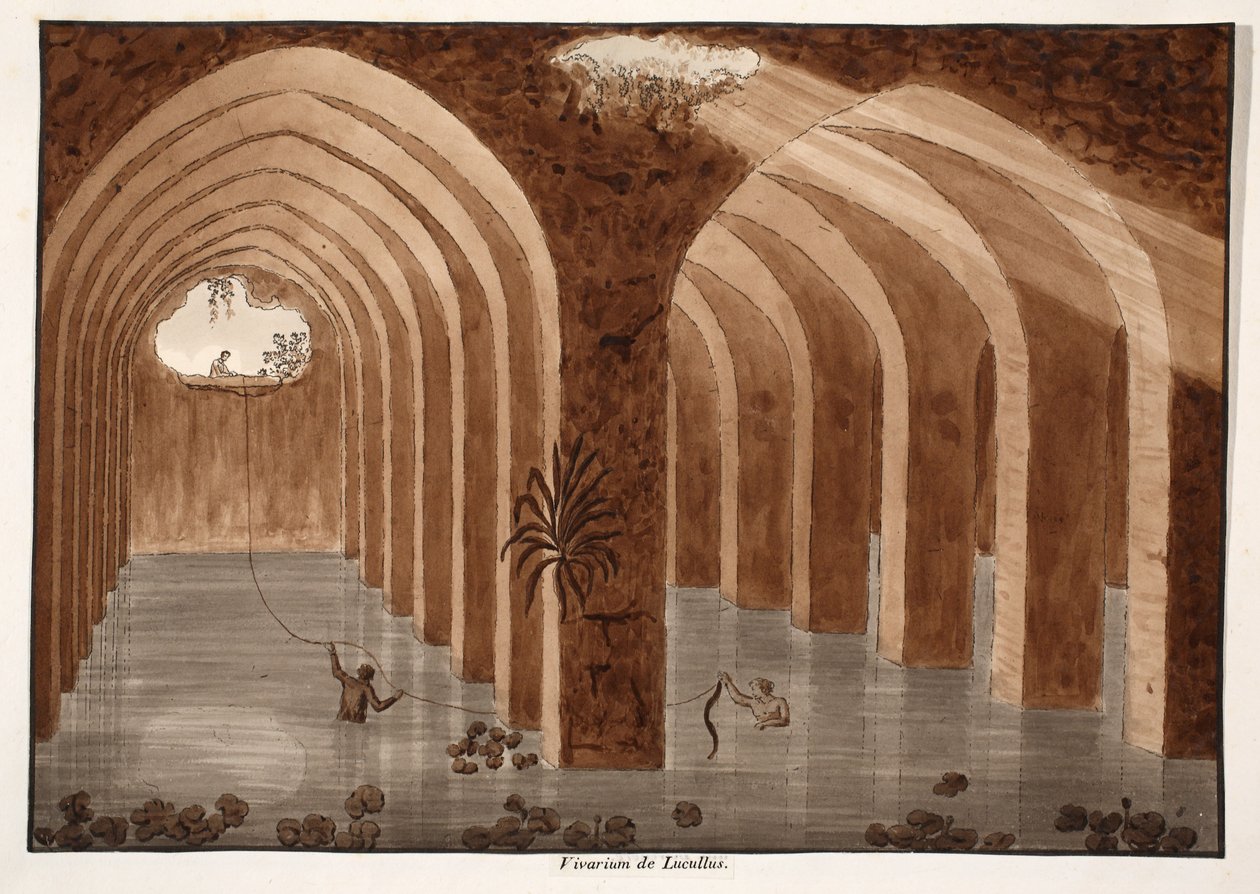 Wiwarium Lukullusa, 1833 (akwaforta z brązowym washem) autorstwa Agostino Tofanelli