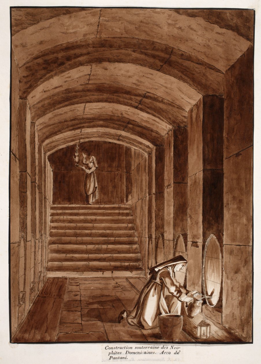 Podziemny budynek neofitek dominikanek. Arco dei Pantani, 1833 (akwaforta z brązowym washem) autorstwa Agostino Tofanelli