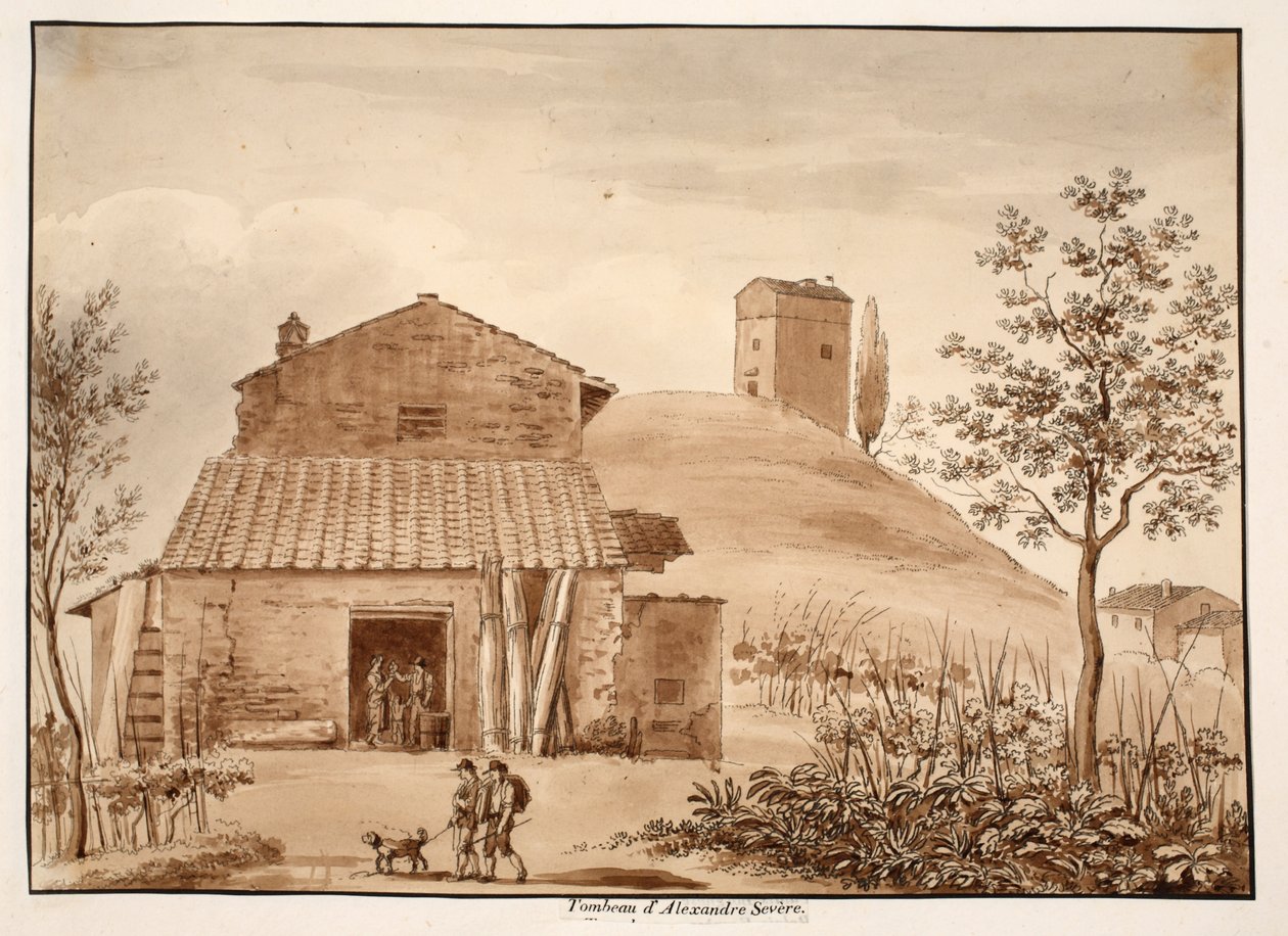 Grób Aleksandra Sewera, 1833 (akwaforta z brązowym washem) autorstwa Agostino Tofanelli