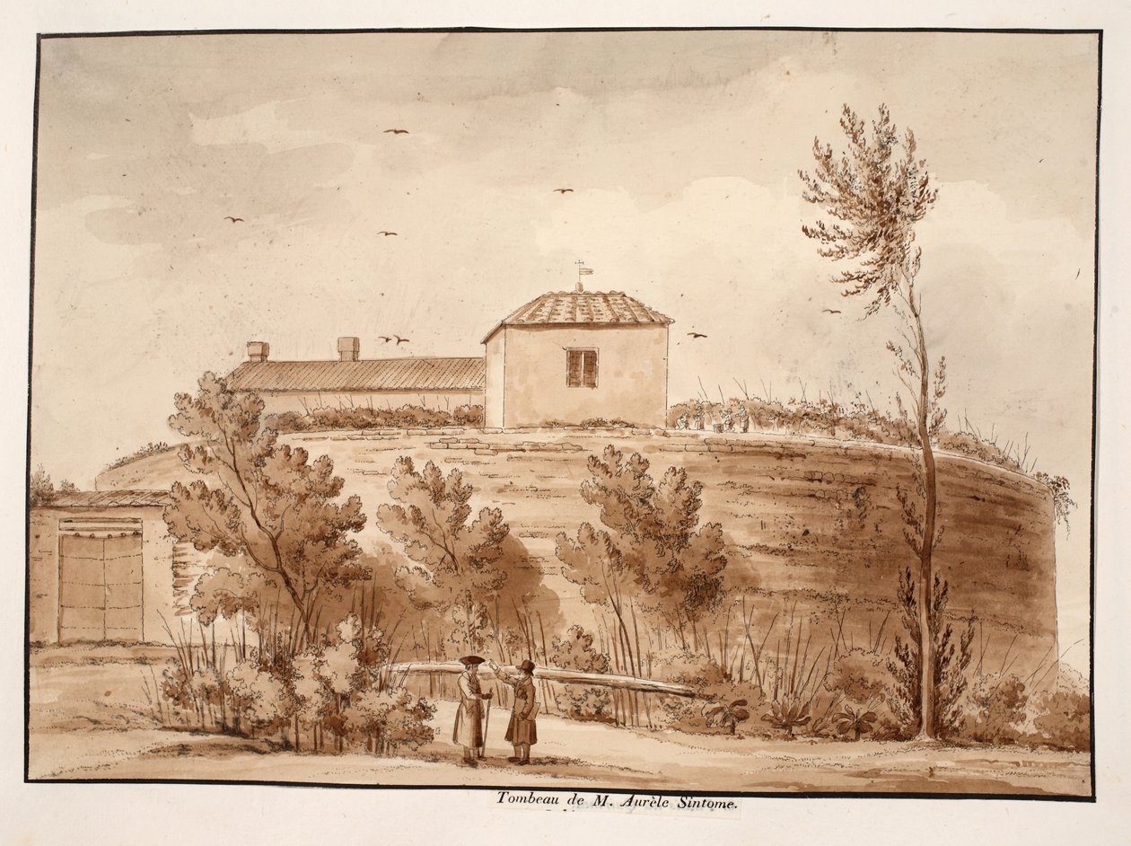 Grób Marka Aureliusza Sintoma, 1833 (akwaforta z brązową farbą) autorstwa Agostino Tofanelli
