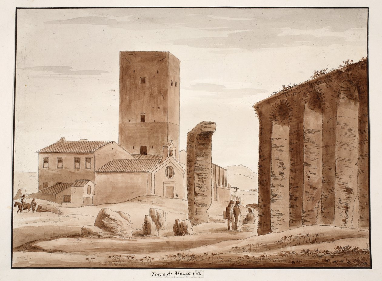 Torre di Mezza via, 1833 (akwaforta z brązową farbą) autorstwa Agostino Tofanelli