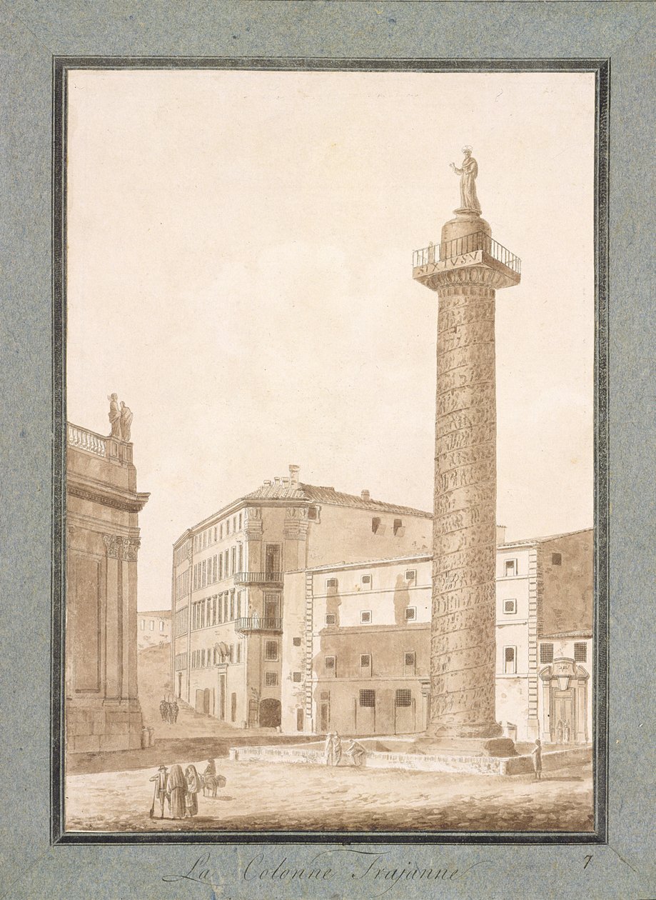 Kolumna Trajana, Rzym (pióro, atrament i sepia na papierze) autorstwa Agostino Tofanelli