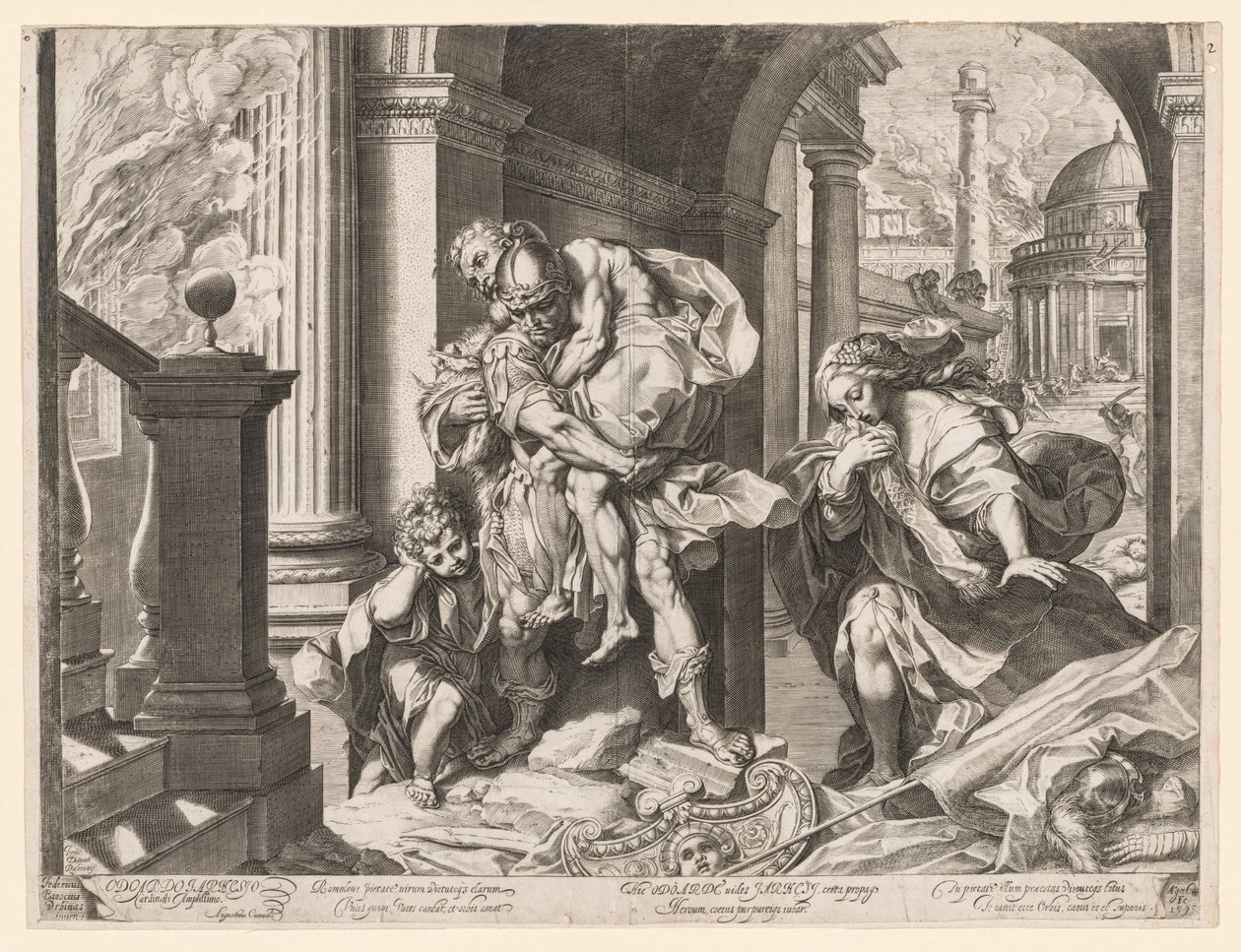 Eneasz i jego rodzina uciekają z Troi, 1595. autorstwa Agostino Carracci