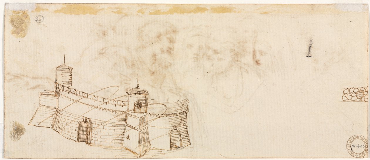 Crenelated Fortress verso, 2. poł. 1500s. autorstwa Agostino Carracci