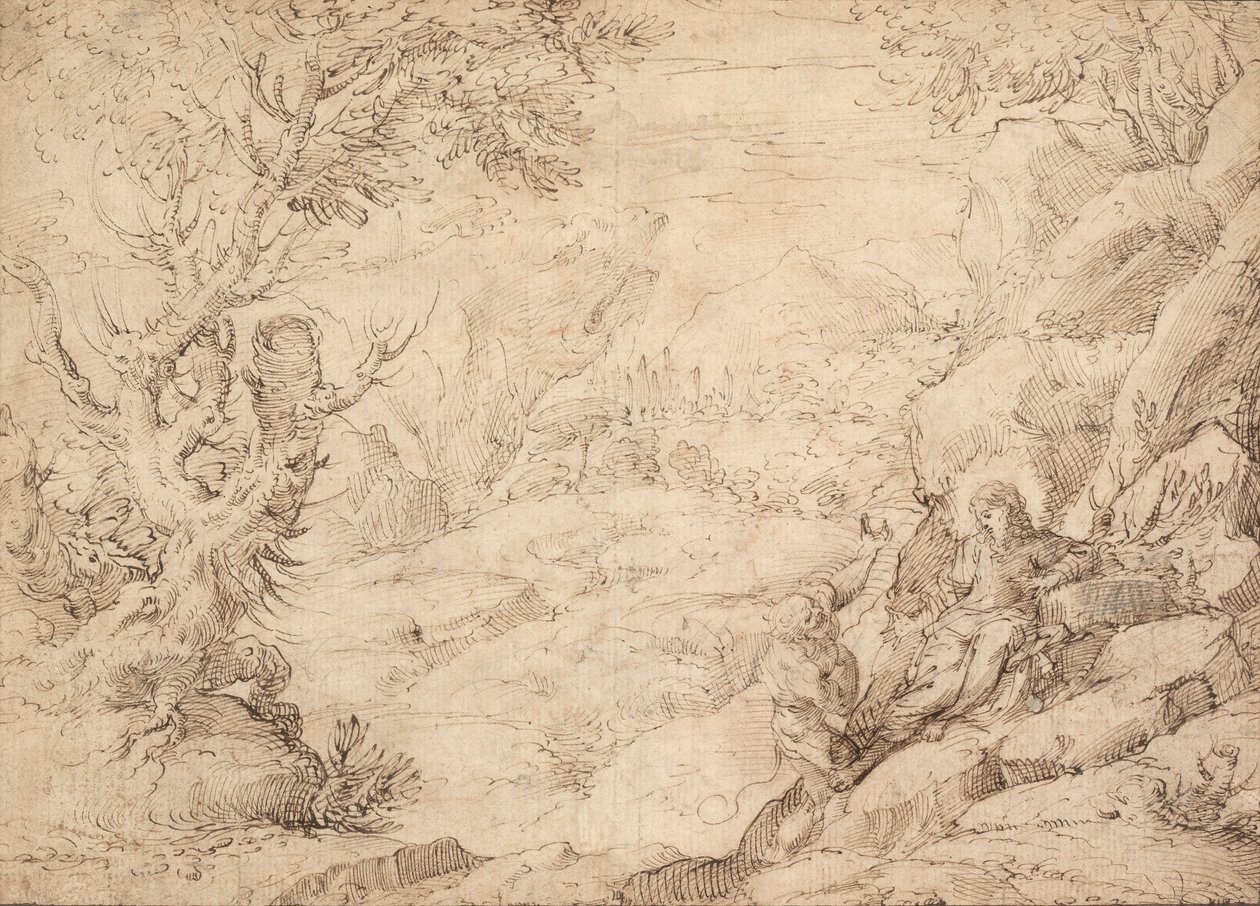 Krajobraz z kuszeniem Chrystusa autorstwa Agostino Carracci