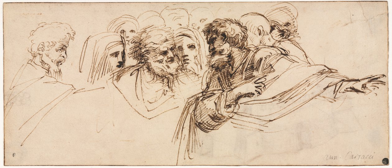 Studium głów (rekto) autorstwa Agostino Carracci
