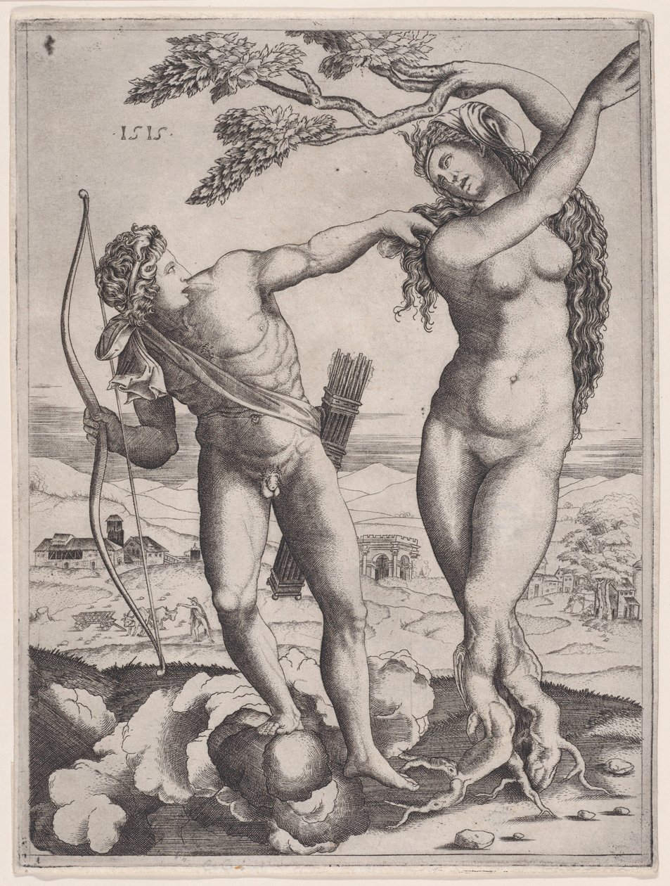 Apollo i Daphne, dat. 1515., dat. 1515. autorstwa Agostino Veneziano
