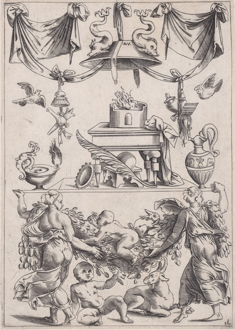 Panel ozdobny, ca. 1514-36. autorstwa Agostino Veneziano